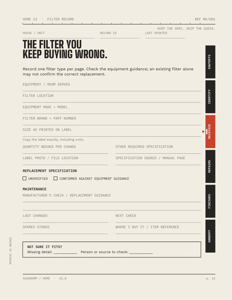 MA/001 · FILTER RECORD — real workbook page preview