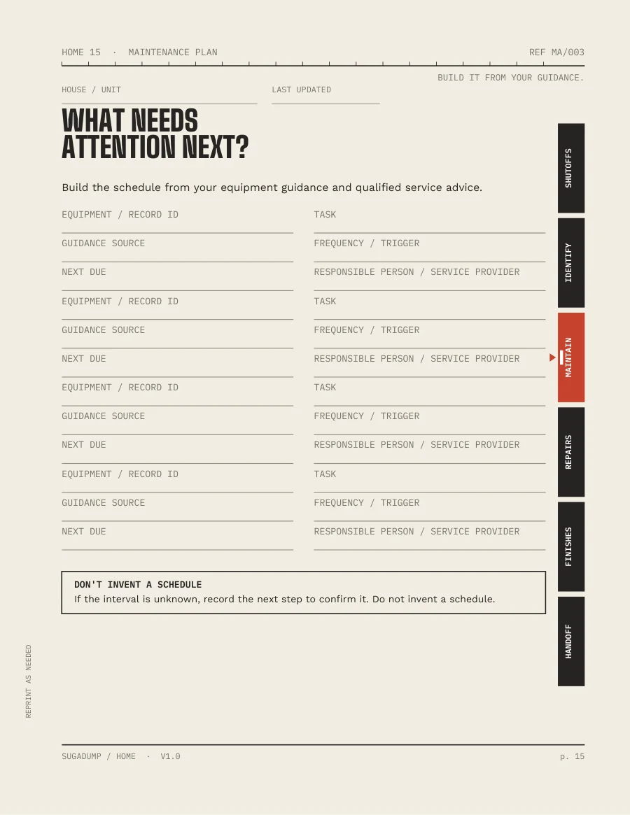 MA/003 · MAINTENANCE PLAN — real workbook page preview