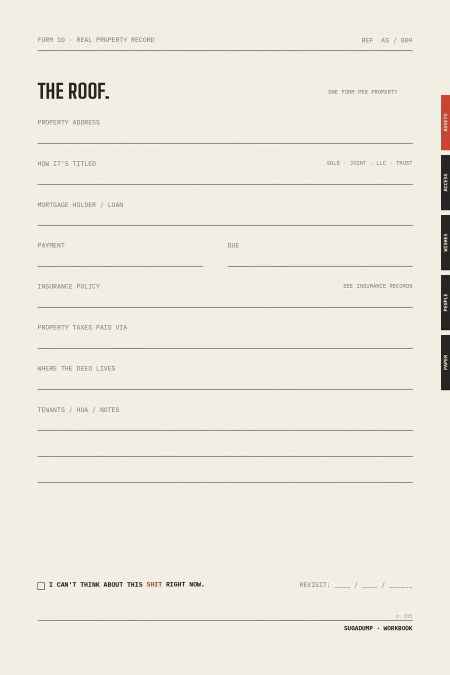 SUGADUMP / LIFE page: Real Property Record.