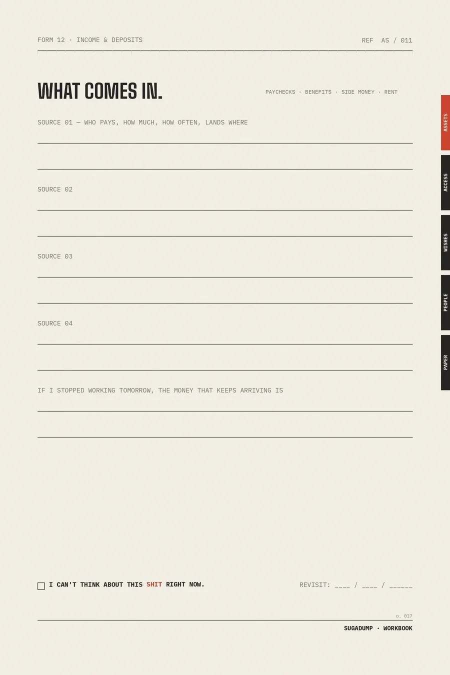 SUGADUMP / LIFE page: Income and Deposits.