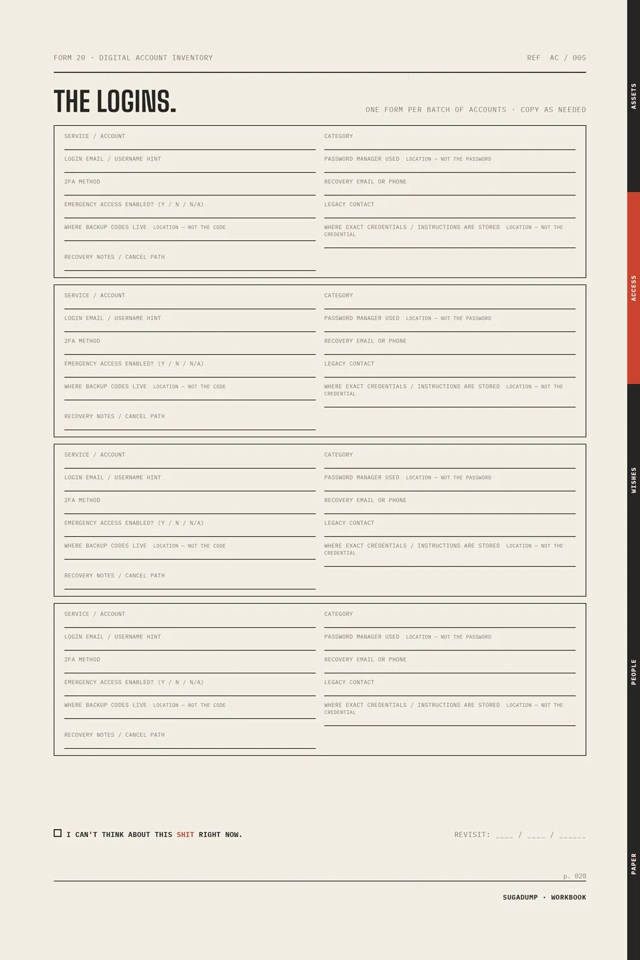 FORM 20 · DIGITAL ACCOUNT INVENTORY — real workbook page preview